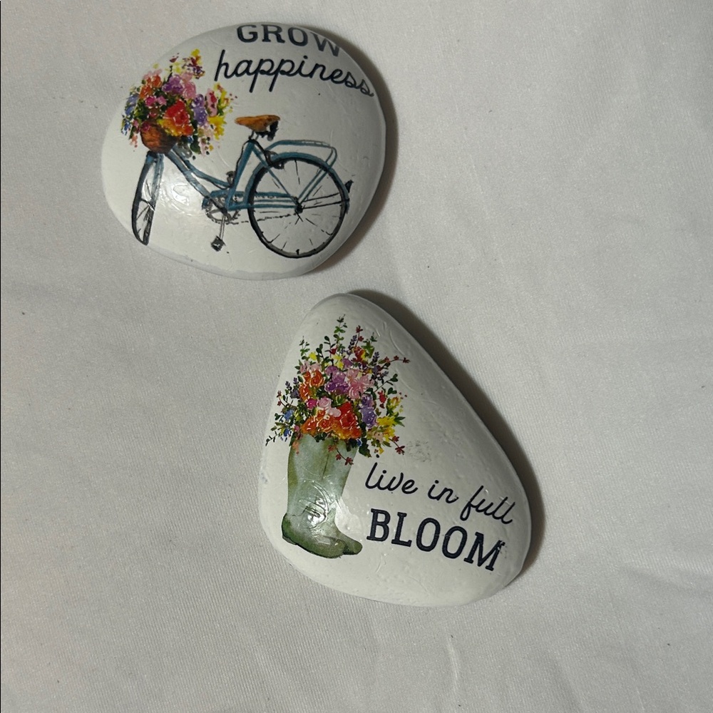 Decorative Painted Stones with Floral Designs